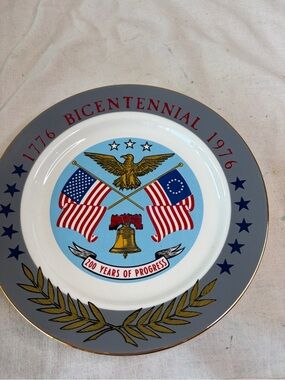Sabina Bicentennial Decorative Plate in Gray, Blue, Red & Gold